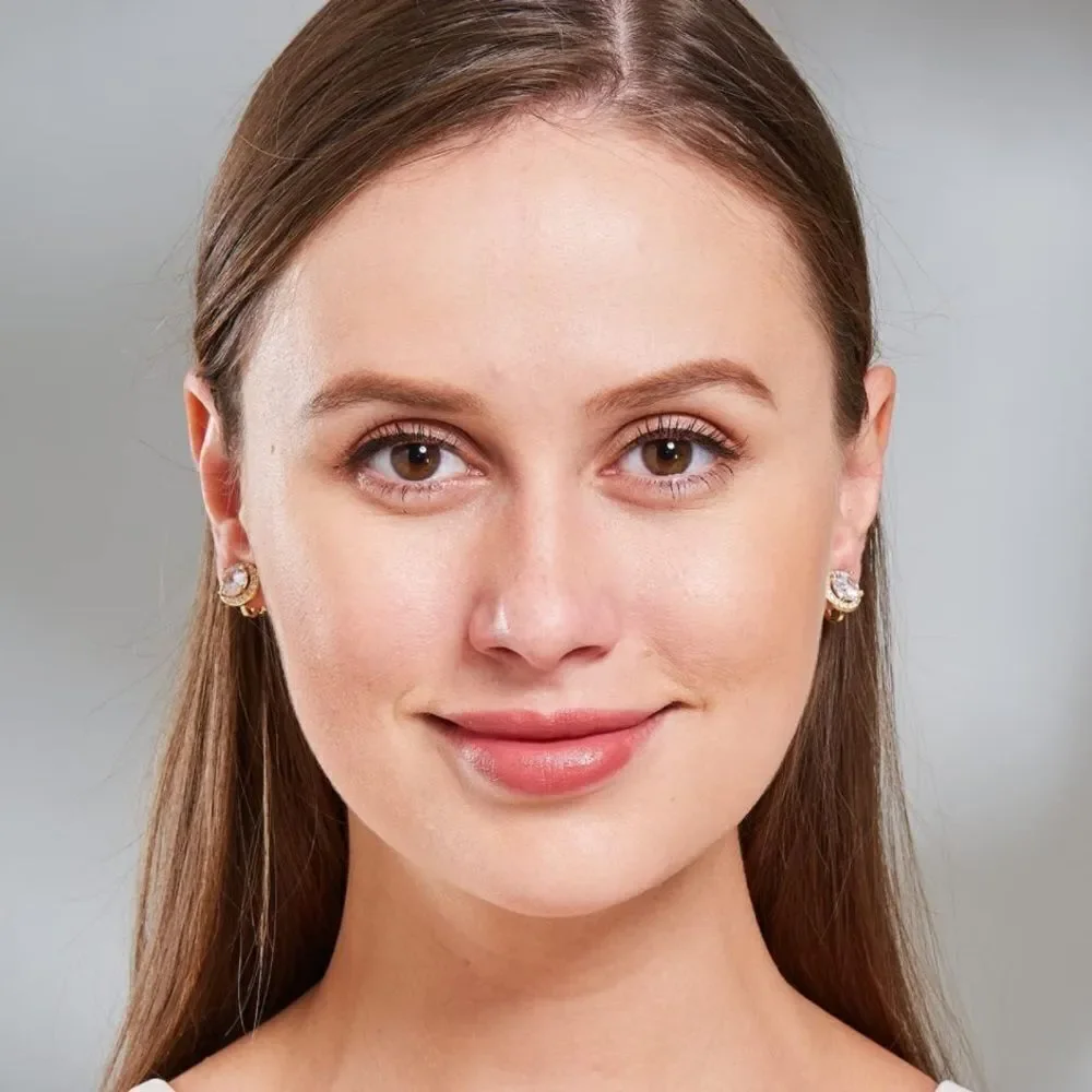 Yellow Gold with White Diamond AAA Cubic Zirconia Round Stud Clip On Earrings